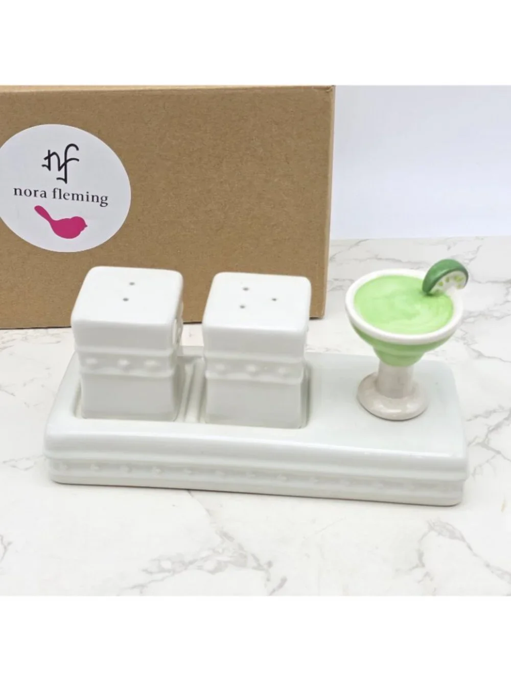 Nora Fleming PEARL DOT Salt & Pepper Shaker Set with Tray and 3 Minis S6B NEW